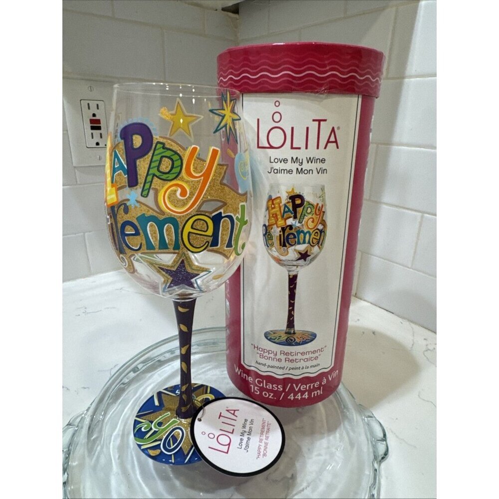 Lolita "Happy Retirement" Wine Glass Hand Painted 15oz “Bonnie Retraite”